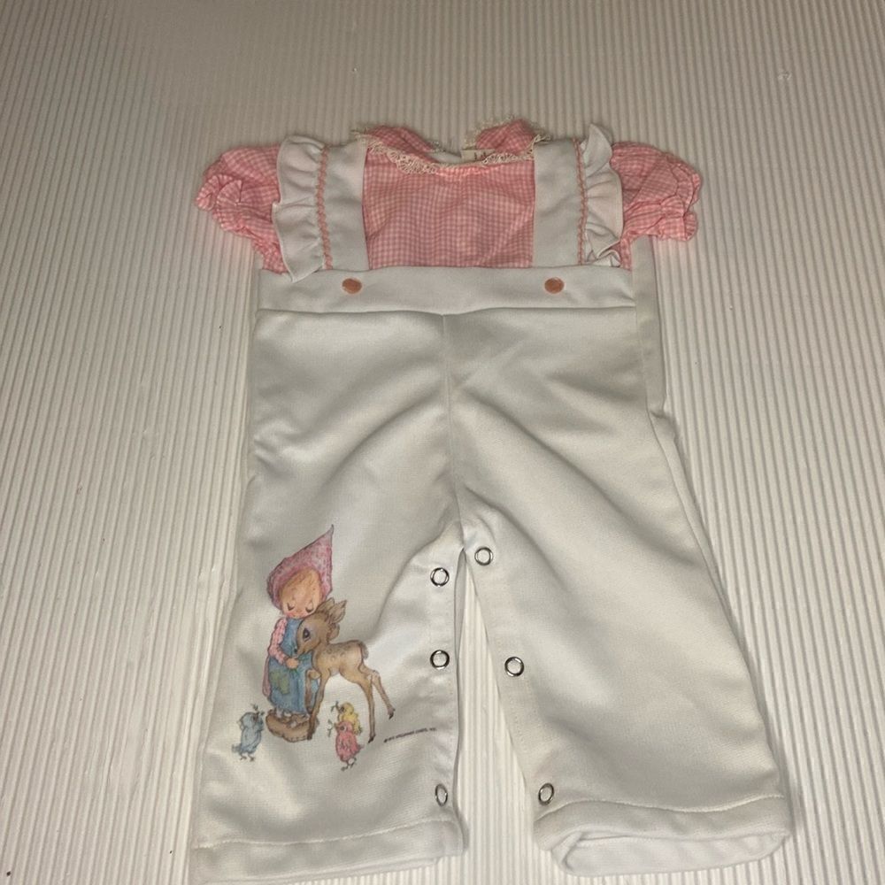 Vintage Precious Moments Newborn Romper Pink and white gingham